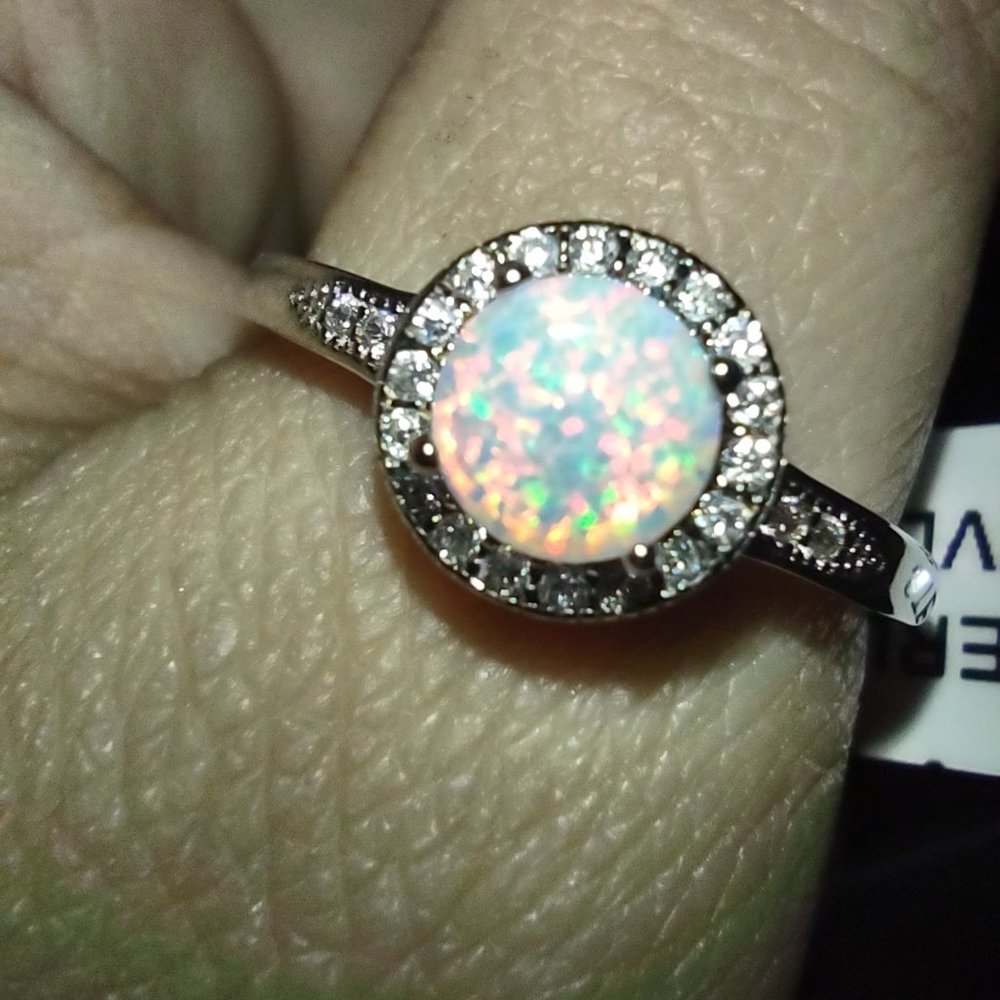 Sterling Silver CZ Opal Halo Ring
